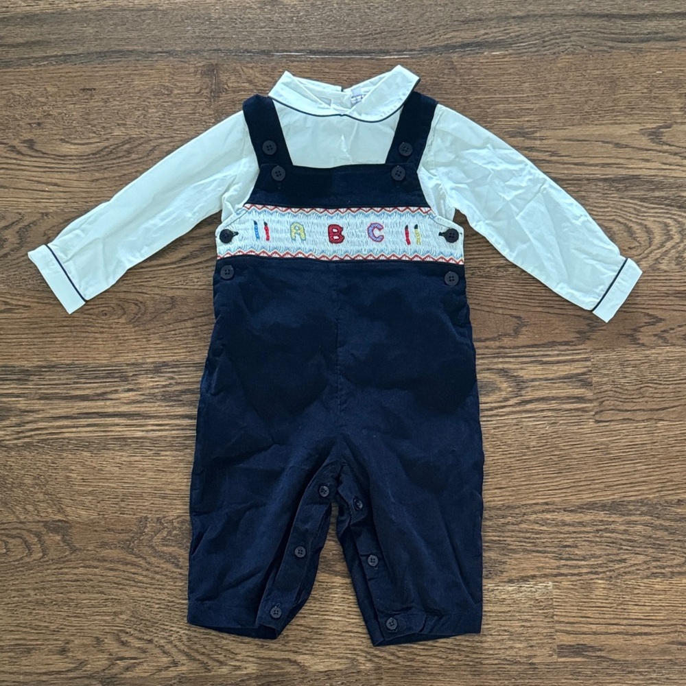 Rachel Riley New With Tags ABC Smocked Overall Set Navy - Picture 11 of 15